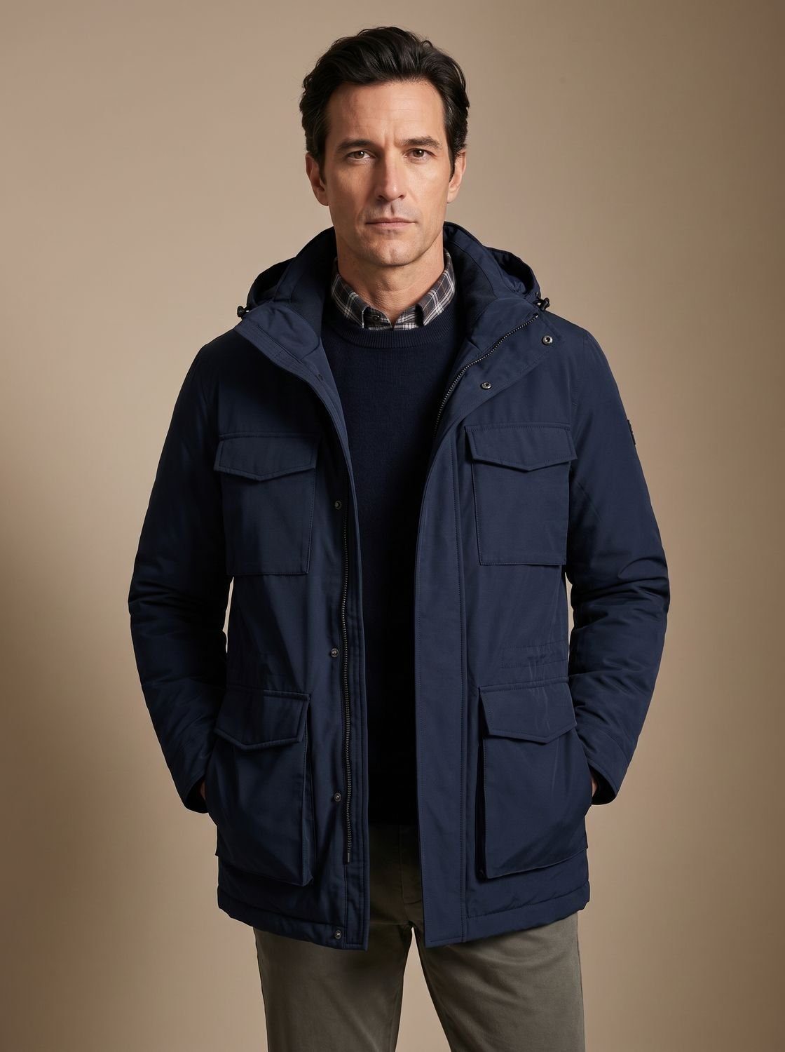 Men's Quilt-Lined Water-Resistant Parka with Removable Hood