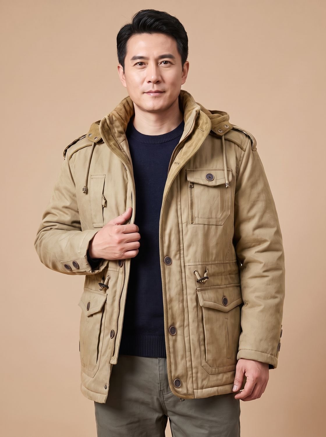 Men's Quilt-Lined Water-Resistant Parka with Removable Hood