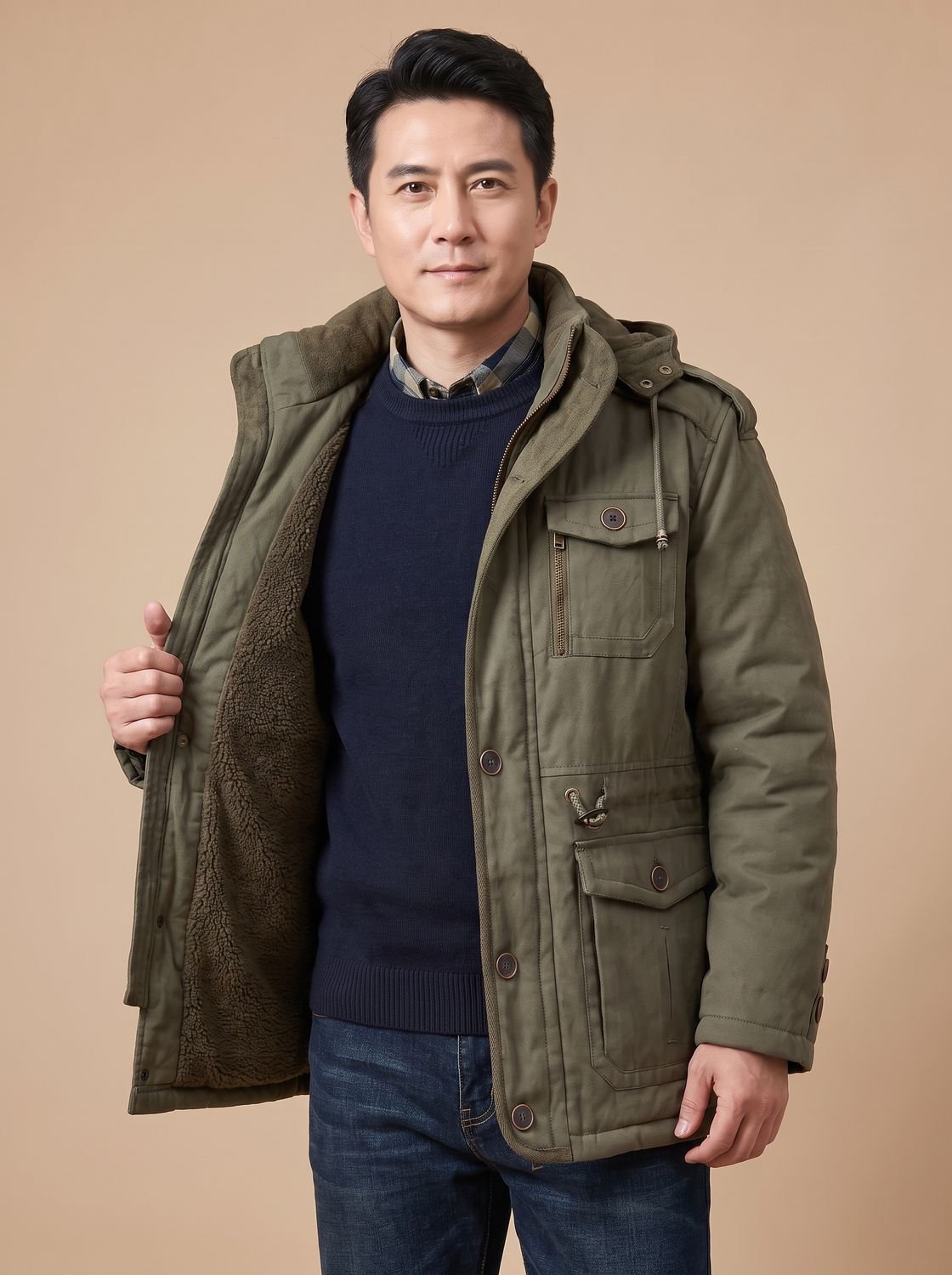 Men's Quilt-Lined Water-Resistant Parka with Removable Hood