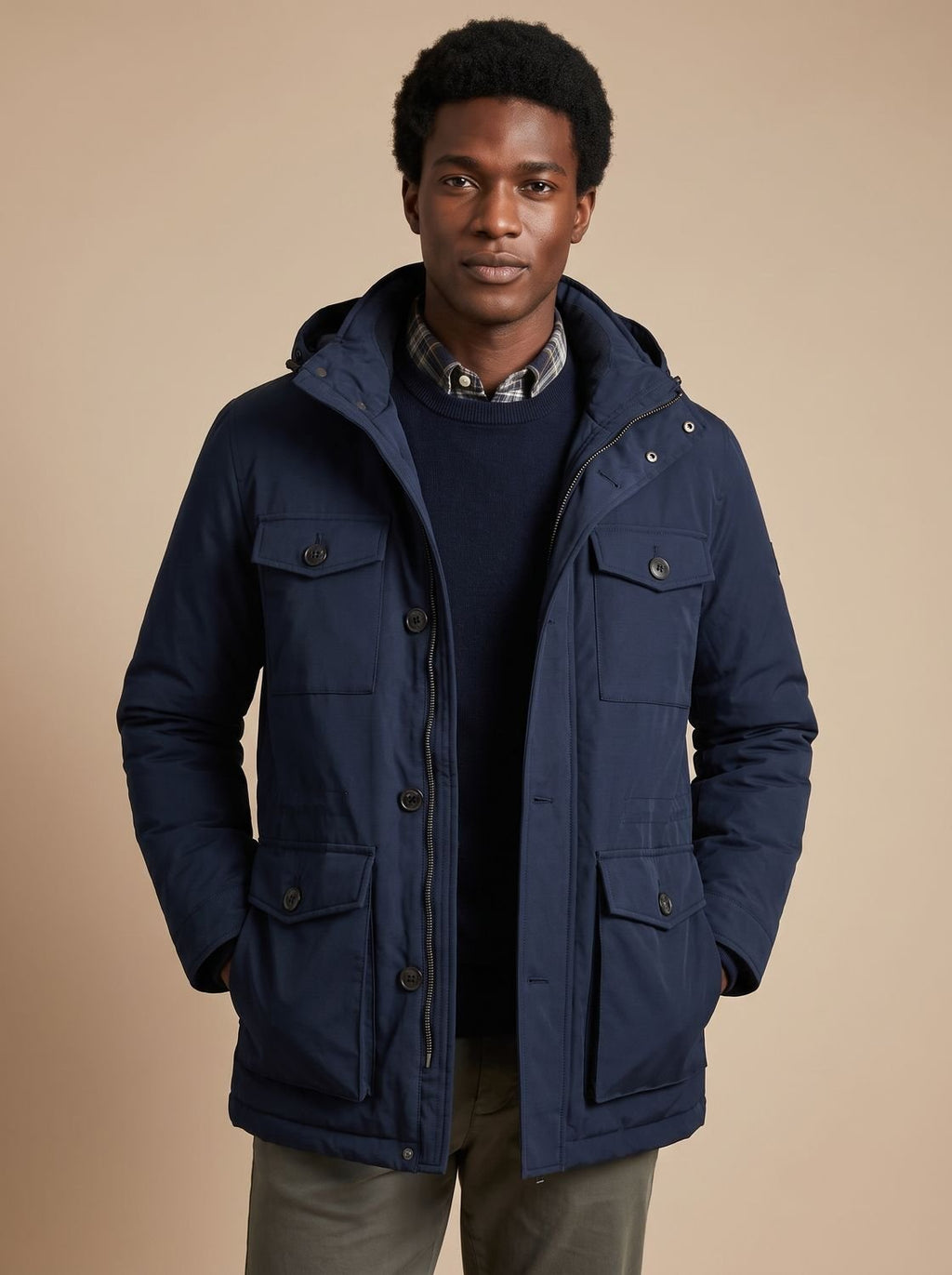Men's Quilt-Lined Water-Resistant Parka with Removable Hood