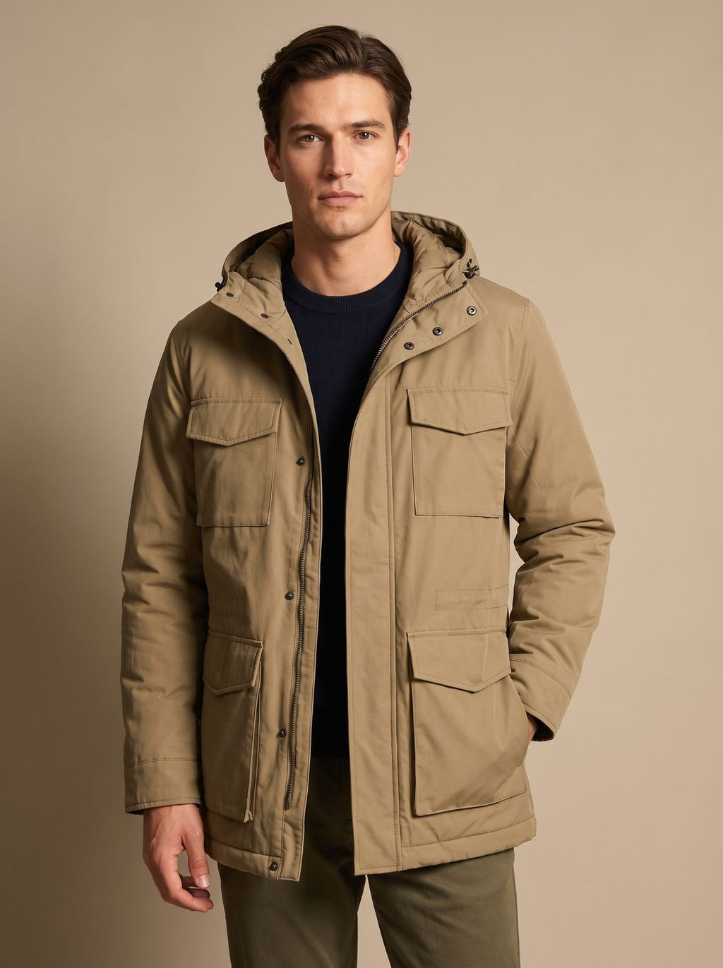 Men's Quilt-Lined Water-Resistant Parka with Removable Hood