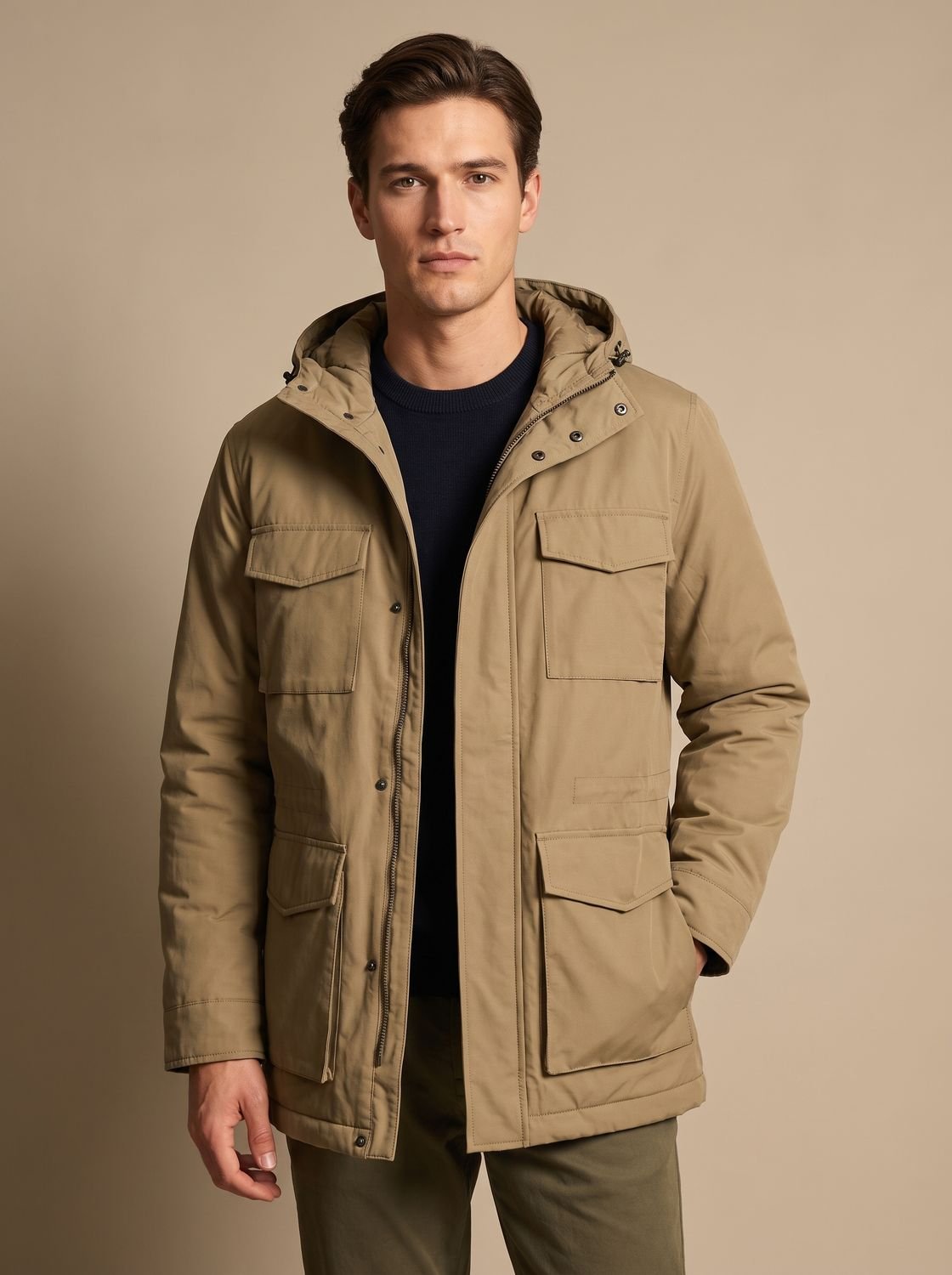 Men's Quilt-Lined Water-Resistant Parka with Removable Hood