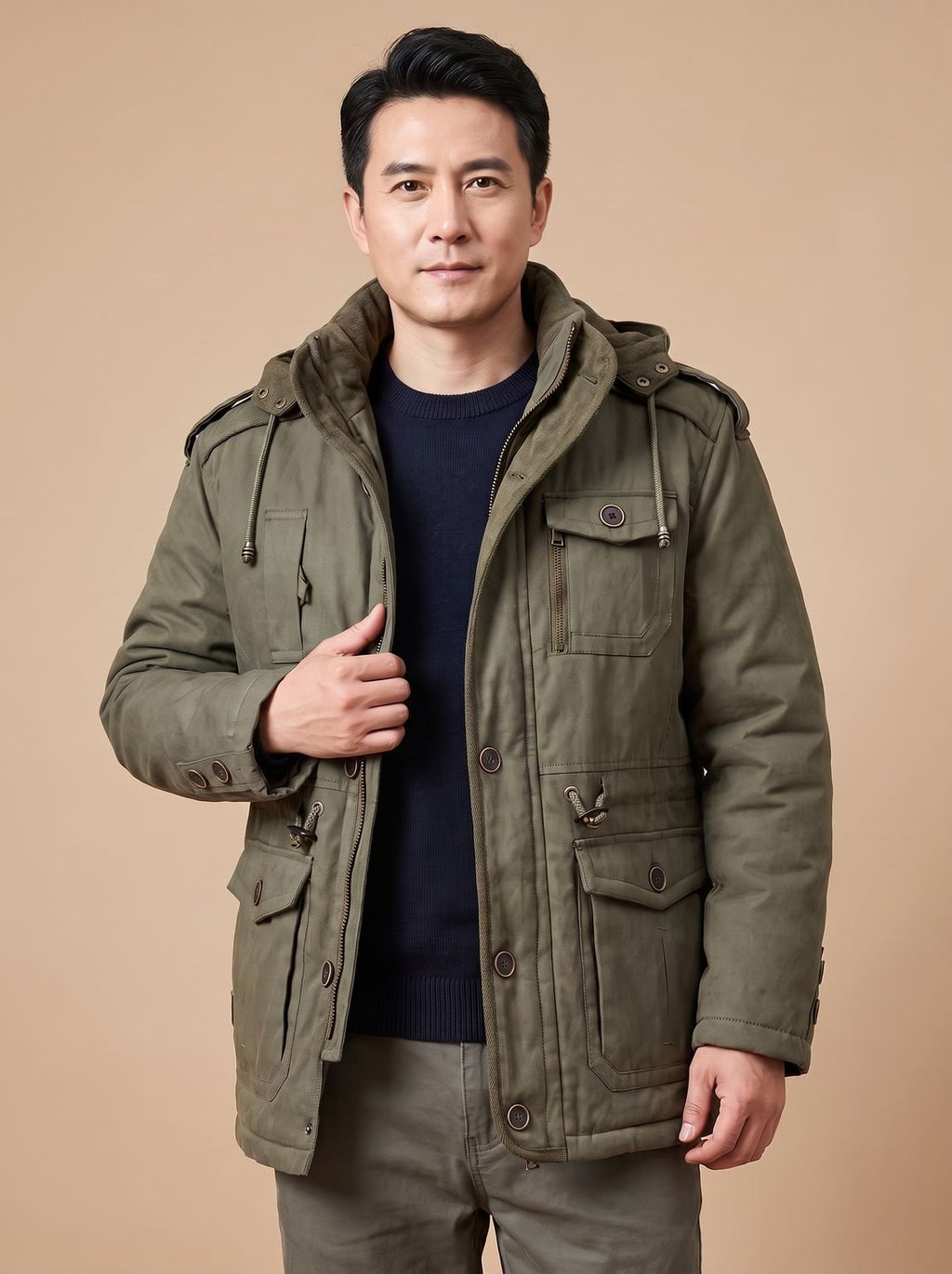 Men's Quilt-Lined Water-Resistant Parka with Removable Hood