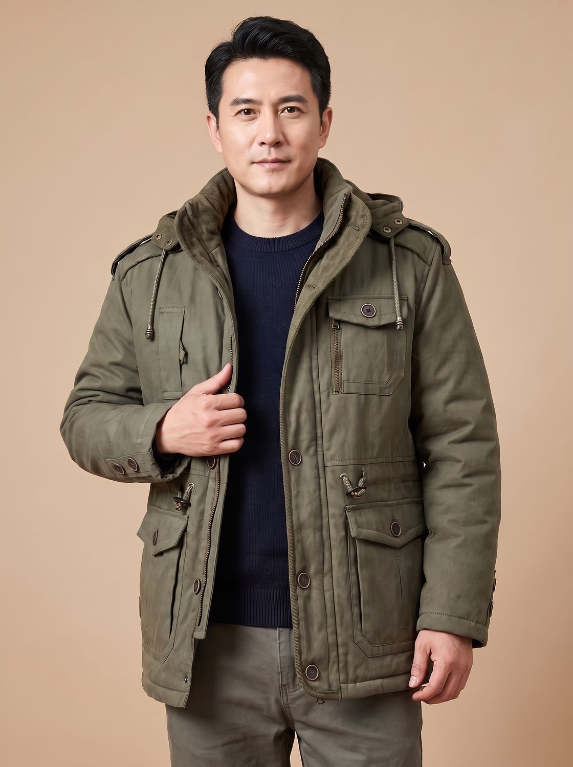 Men's Quilt-Lined Water-Resistant Parka with Removable Hood