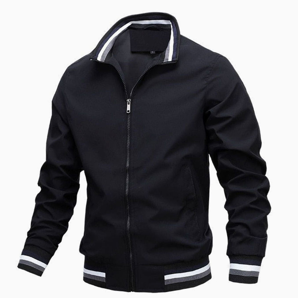 Men's Ribbed Cuff Bomber Style Jacket with Stand Collar