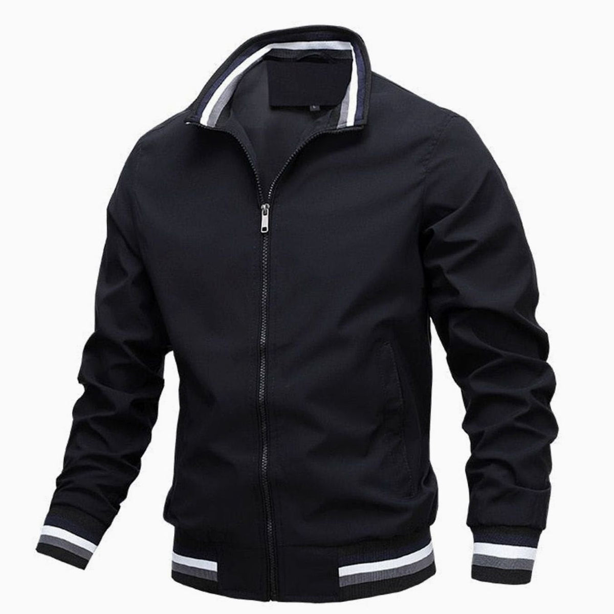 Men's Ribbed Cuff Bomber Style Jacket with Stand Collar