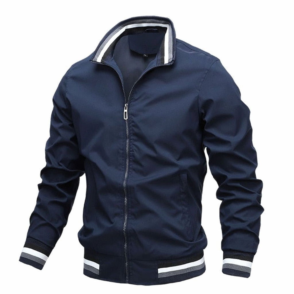 Men's Ribbed Cuff Bomber Style Jacket with Stand Collar