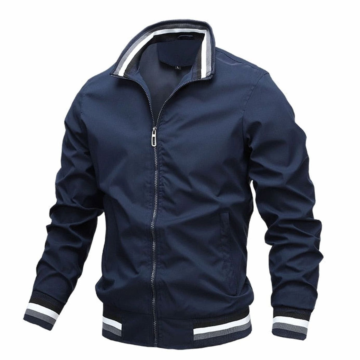 Men's Ribbed Cuff Bomber Style Jacket with Stand Collar