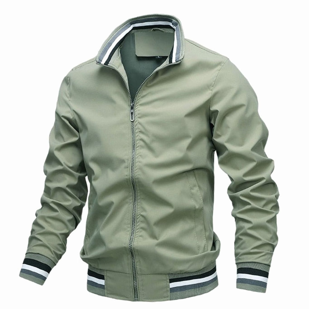 Men's Ribbed Cuff Bomber Style Jacket with Stand Collar