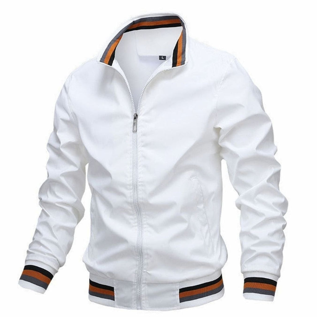 Men's Ribbed Cuff Bomber Style Jacket with Stand Collar