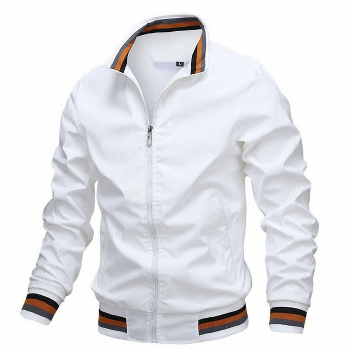 Men's Ribbed Cuff Bomber Style Jacket with Stand Collar