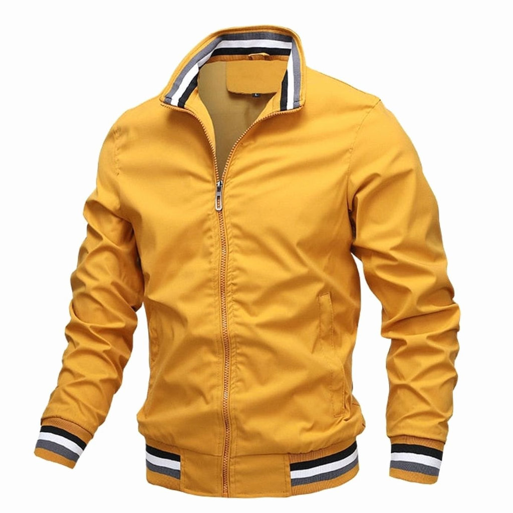 Men's Ribbed Cuff Bomber Style Jacket with Stand Collar