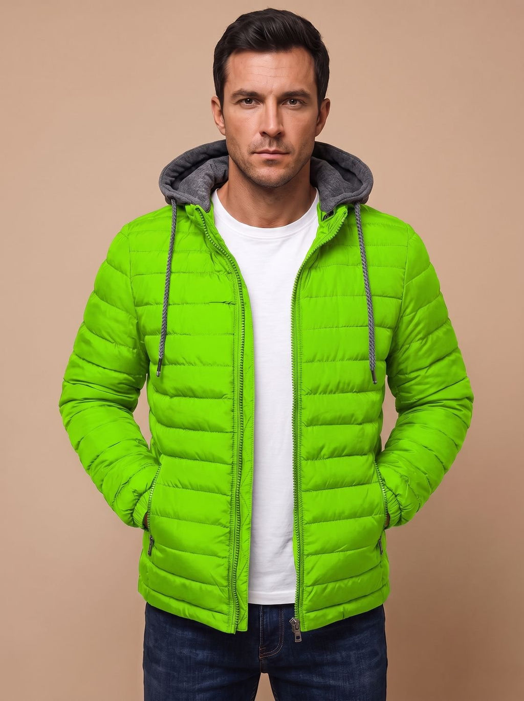 Men's Narrow Quilted Hooded Padded Jacket