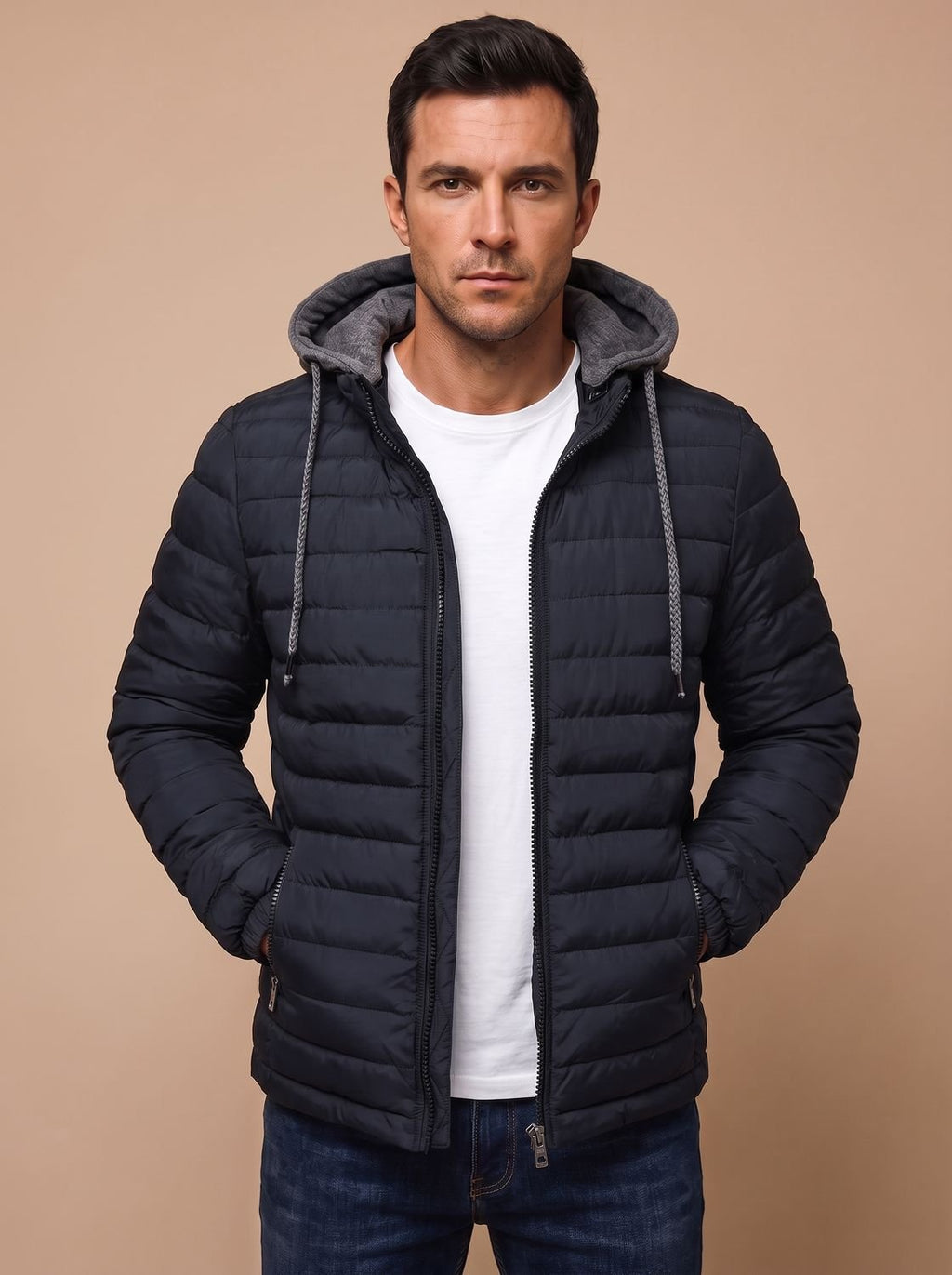 Men's Narrow Quilted Hooded Padded Jacket
