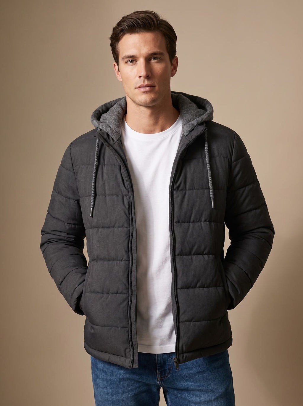 Men's Narrow Quilted Hooded Padded Jacket