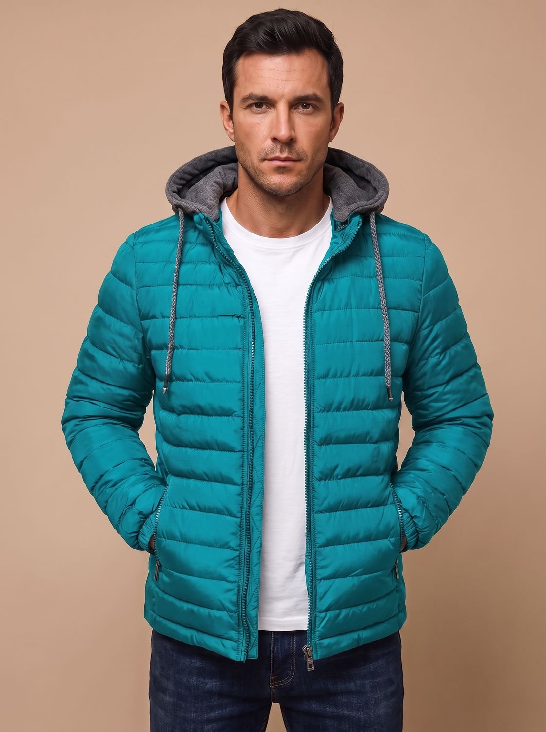 Men's Narrow Quilted Hooded Padded Jacket
