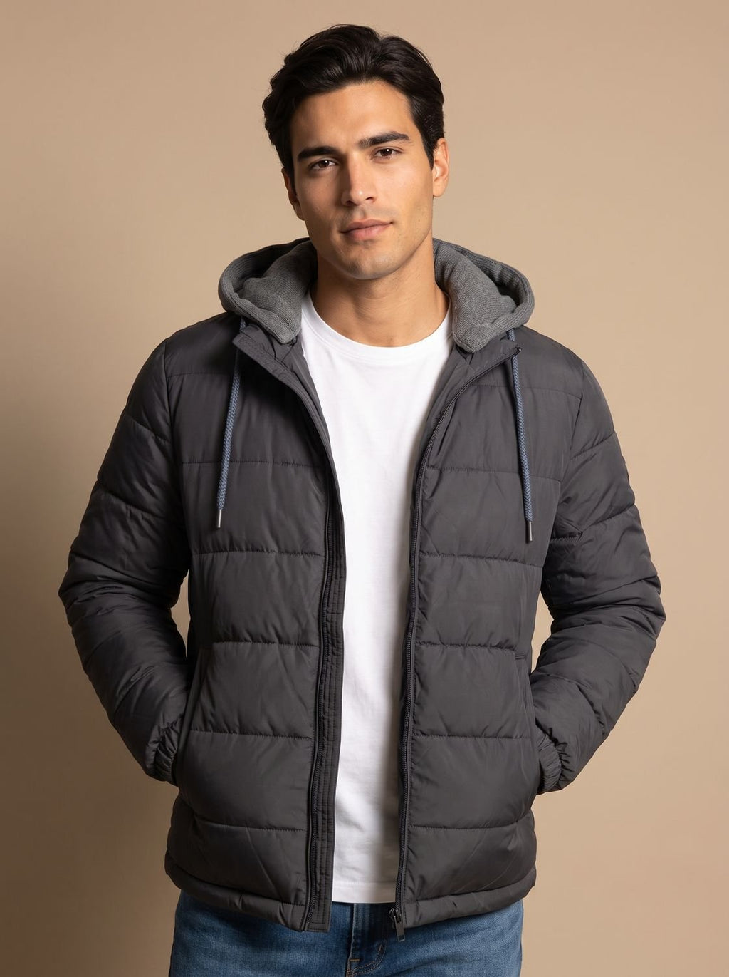 Men's Narrow Quilted Hooded Padded Jacket