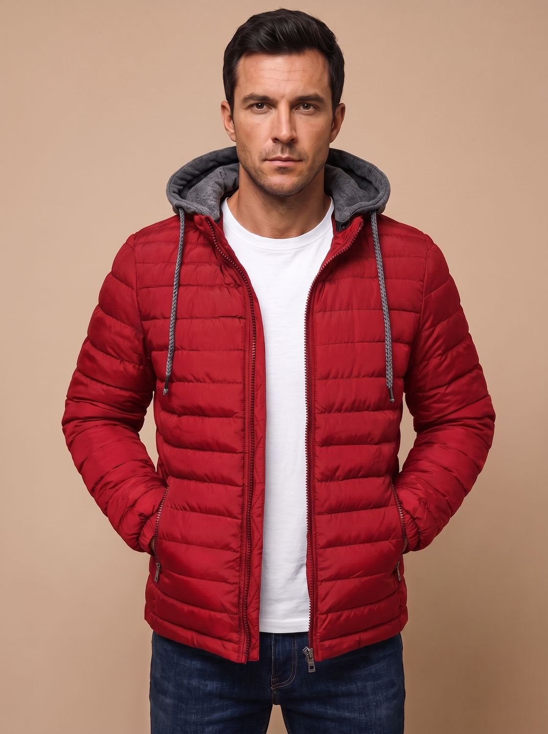 Men's Narrow Quilted Hooded Padded Jacket