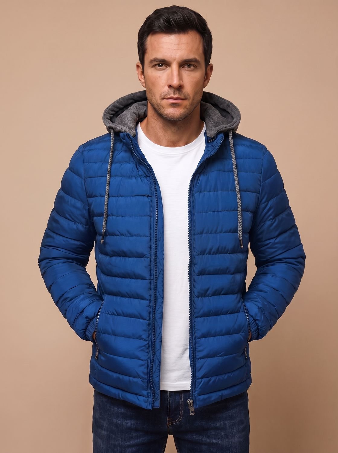 Men's Narrow Quilted Hooded Padded Jacket