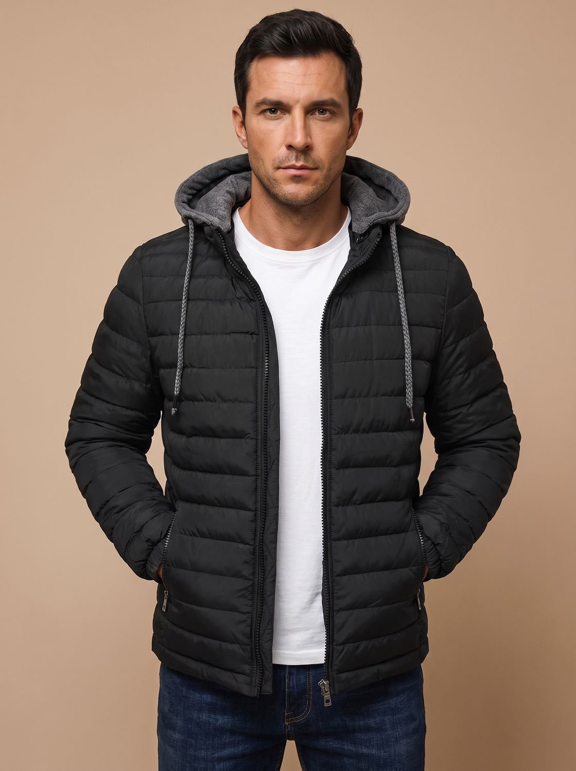 Men's Narrow Quilted Hooded Padded Jacket