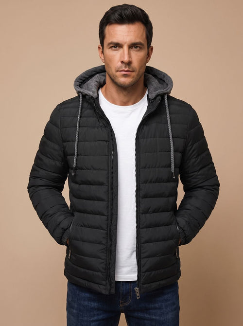 Men's Narrow Quilted Hooded Padded Jacket