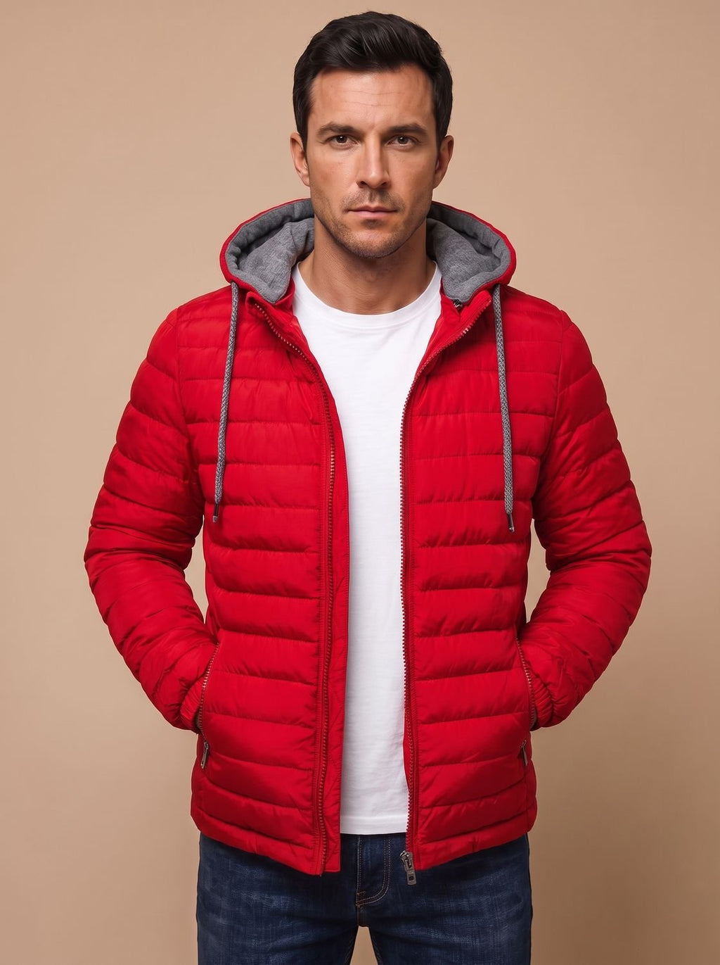 Men's Narrow Quilted Hooded Padded Jacket