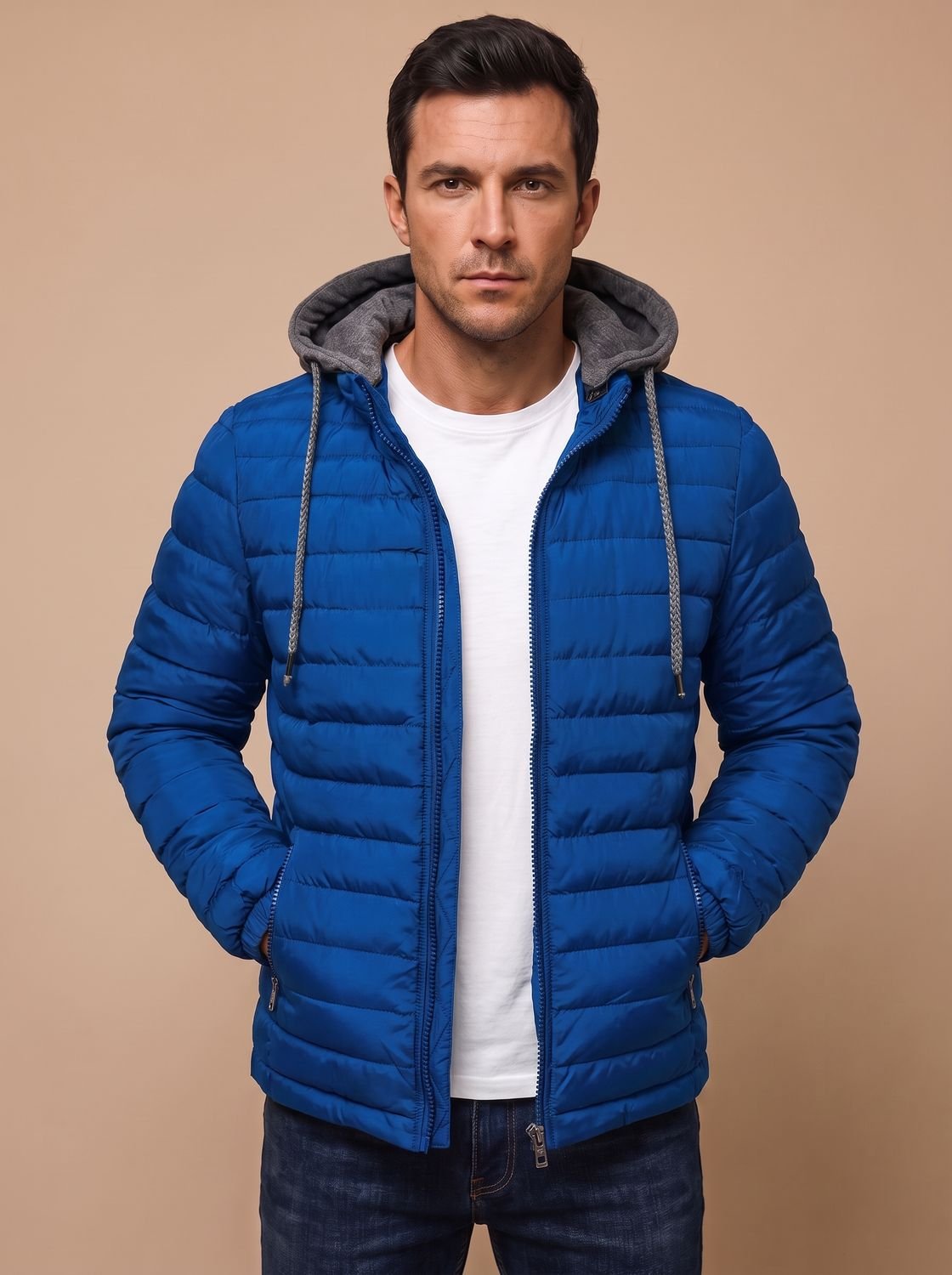 Men's Narrow Quilted Hooded Padded Jacket