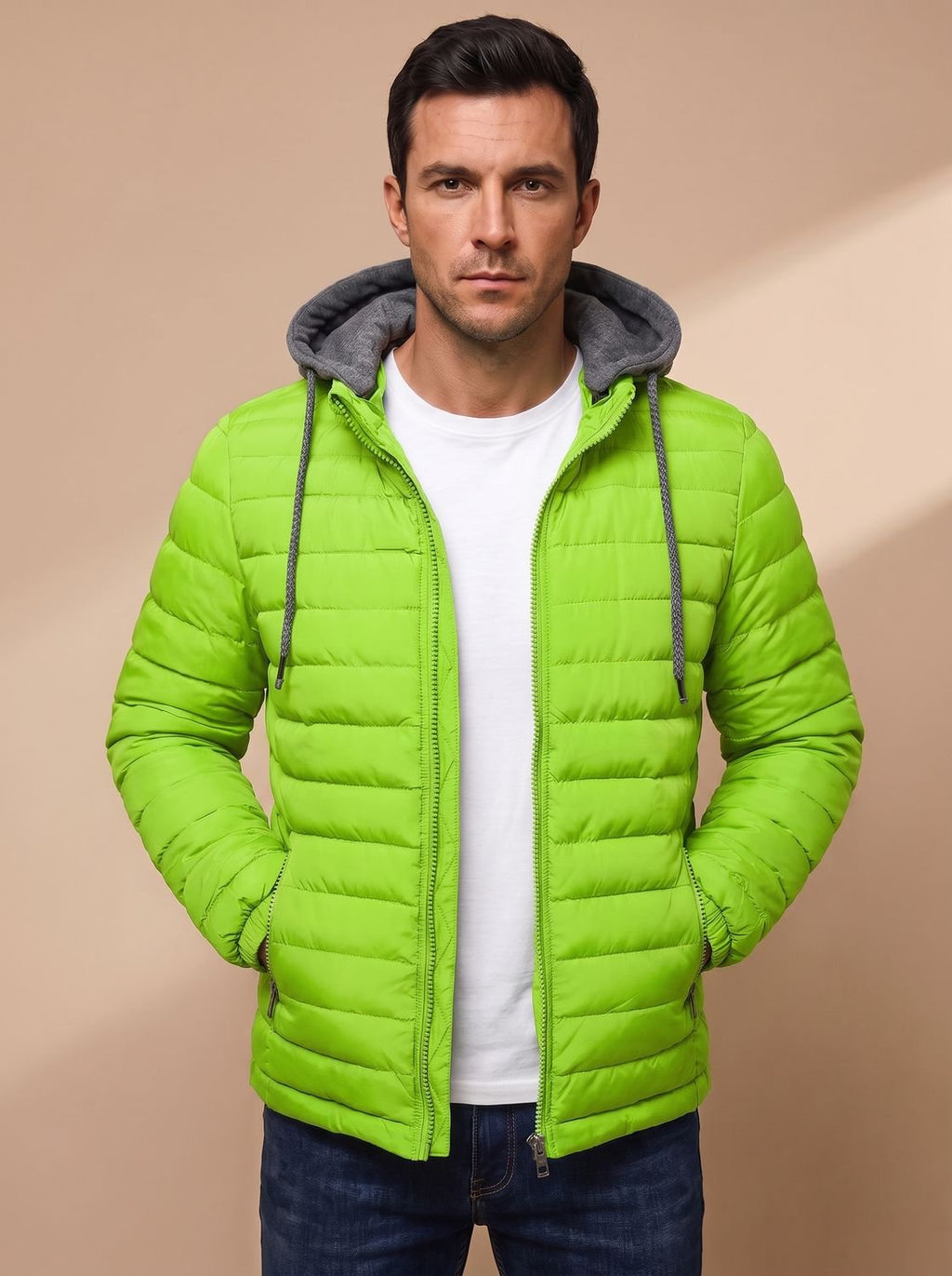 Men's Narrow Quilted Hooded Padded Jacket