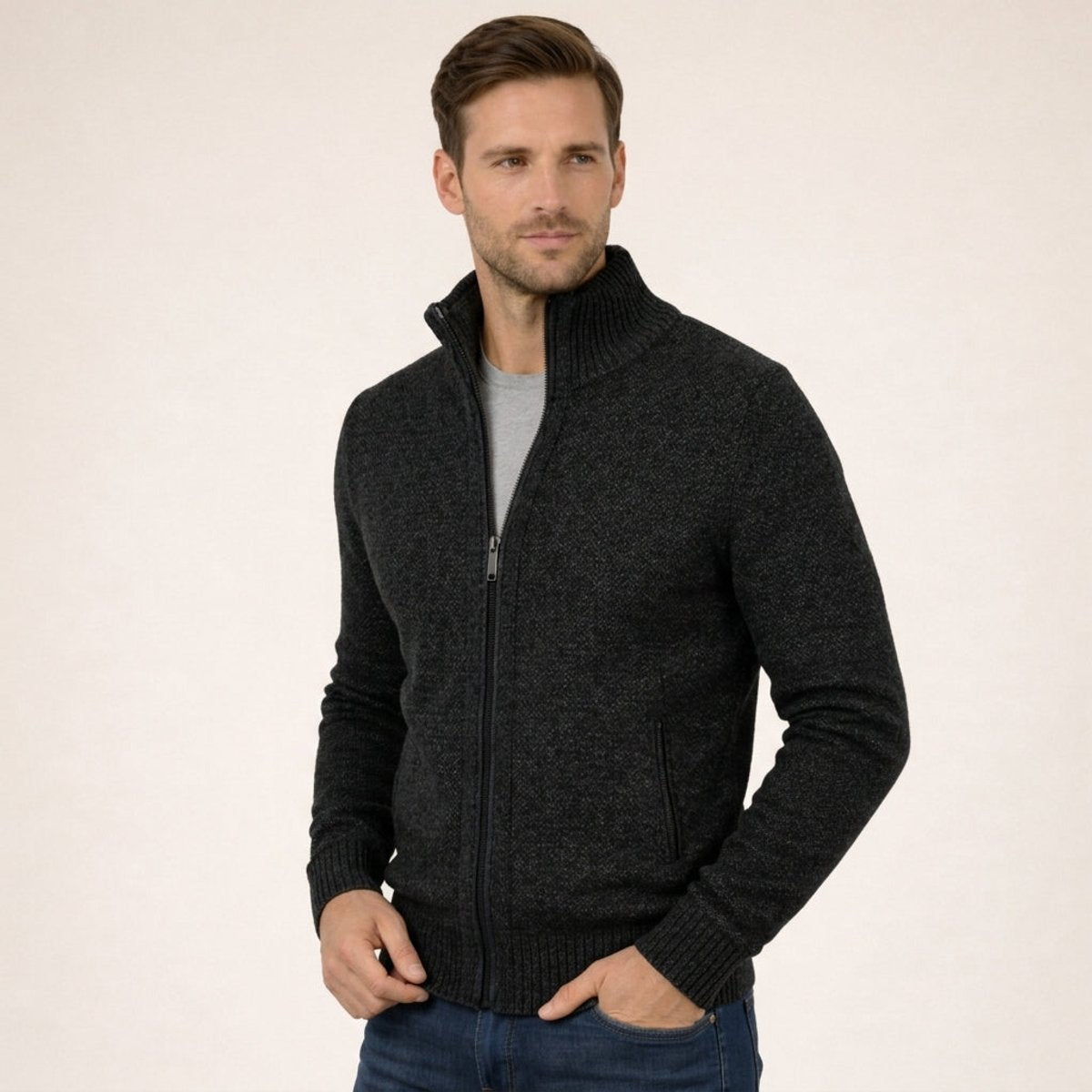 Men's Zip-Front Temperature Regulating Merino Sweater Jacket