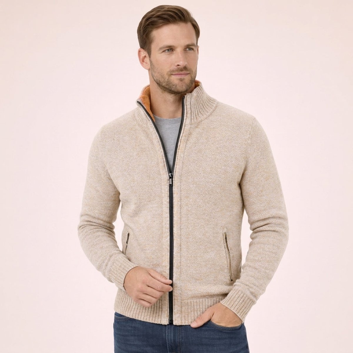 Men's Zip-Front Temperature Regulating Merino Sweater Jacket