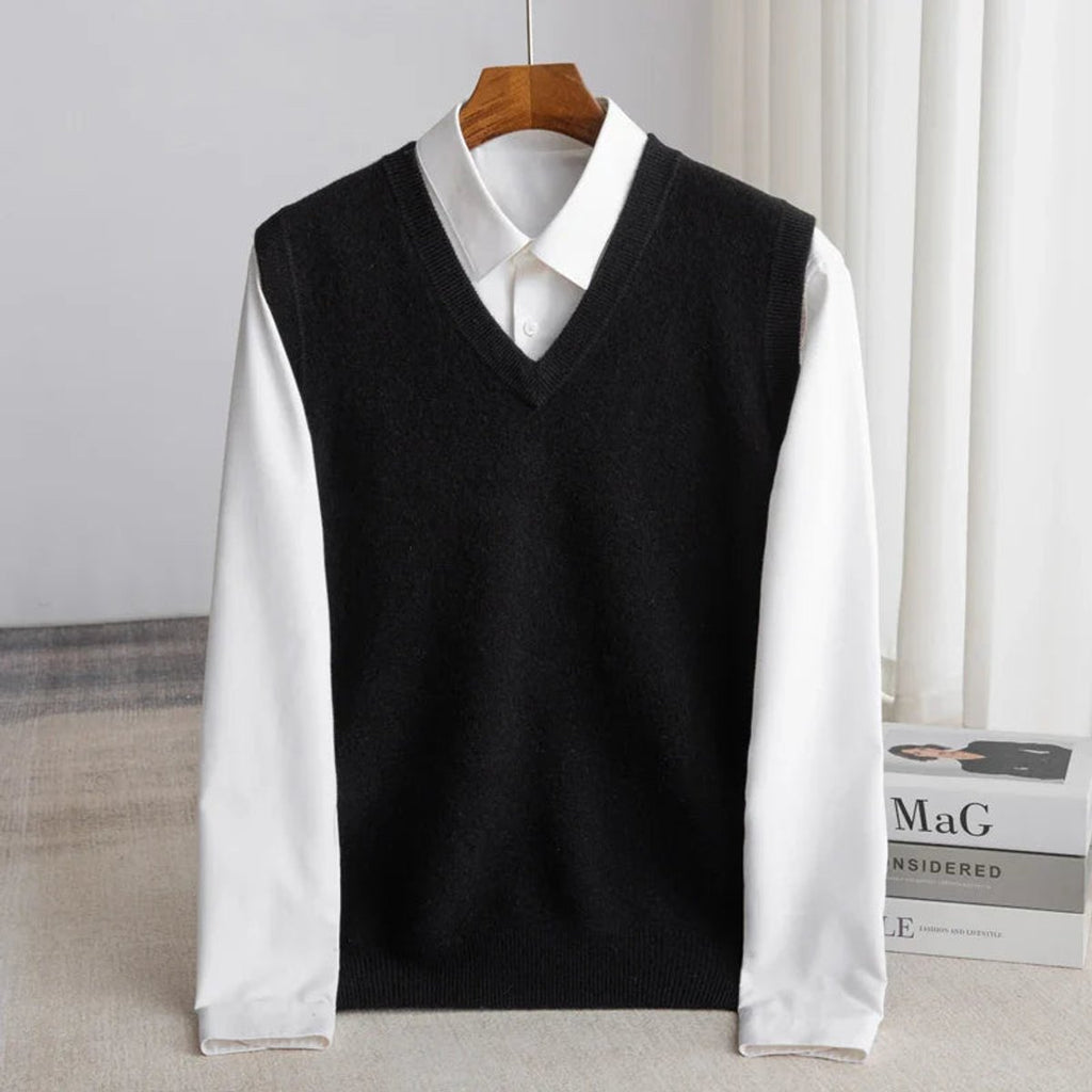 Men's Slim Sleeveless Merino Wool V-Neck Pullover Vest