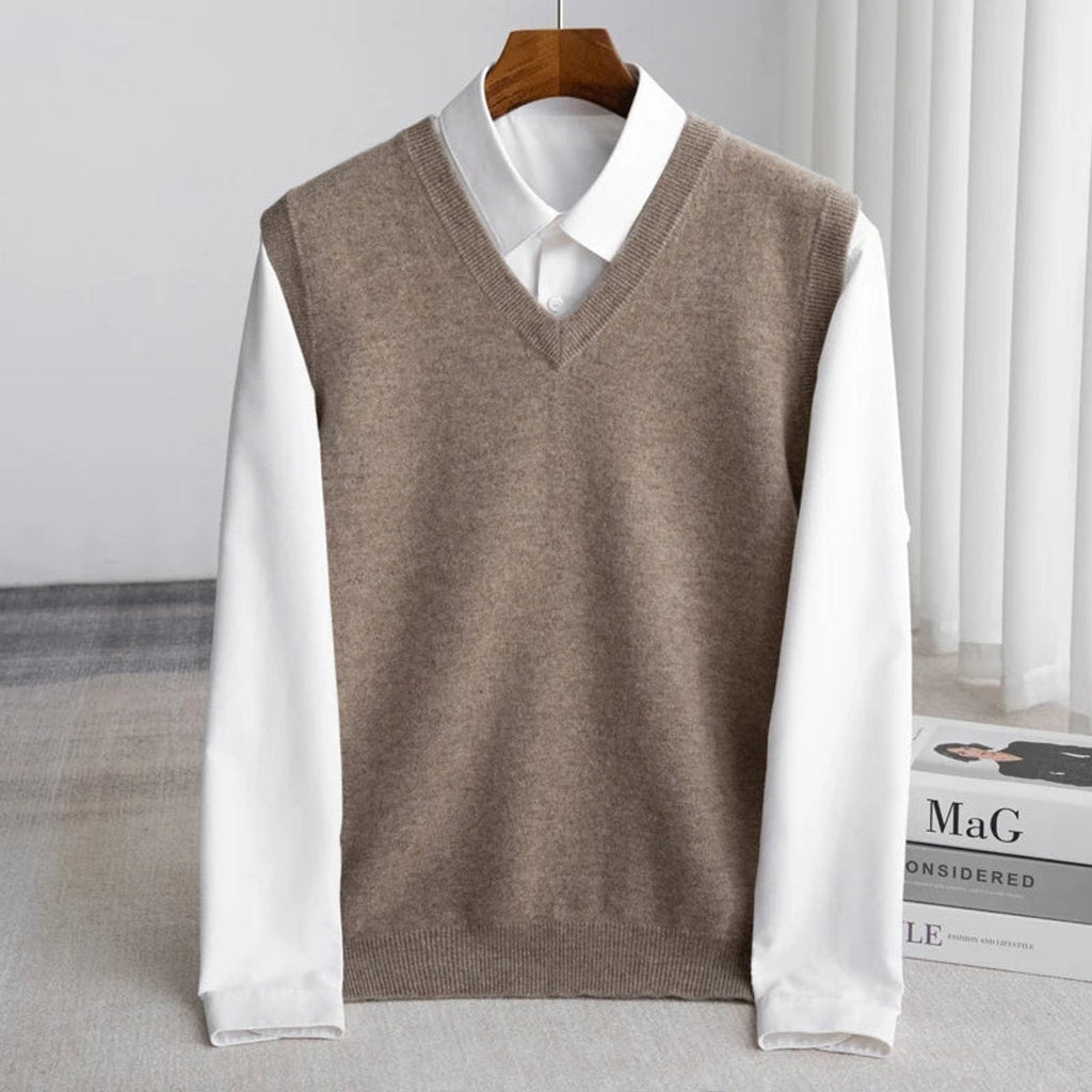 Men's Slim Sleeveless Merino Wool V-Neck Pullover Vest