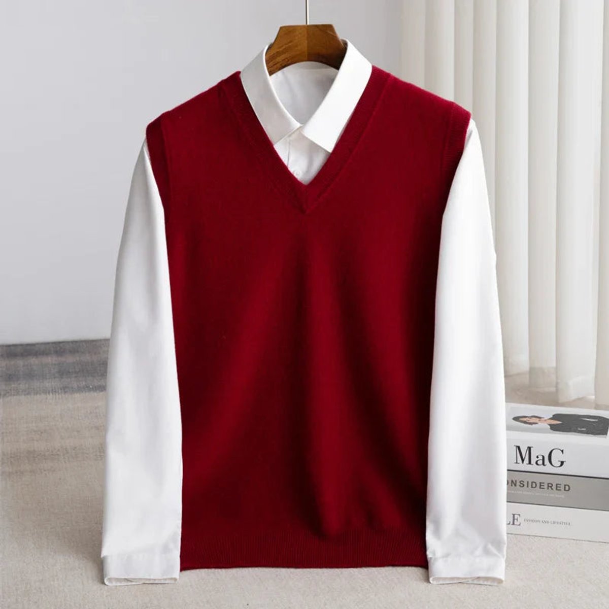 Men's Slim Sleeveless Merino Wool V-Neck Pullover Vest