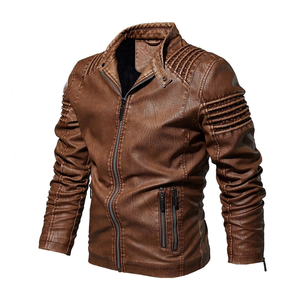 Men's Warm Lined Vegan Leather Biker Jacket