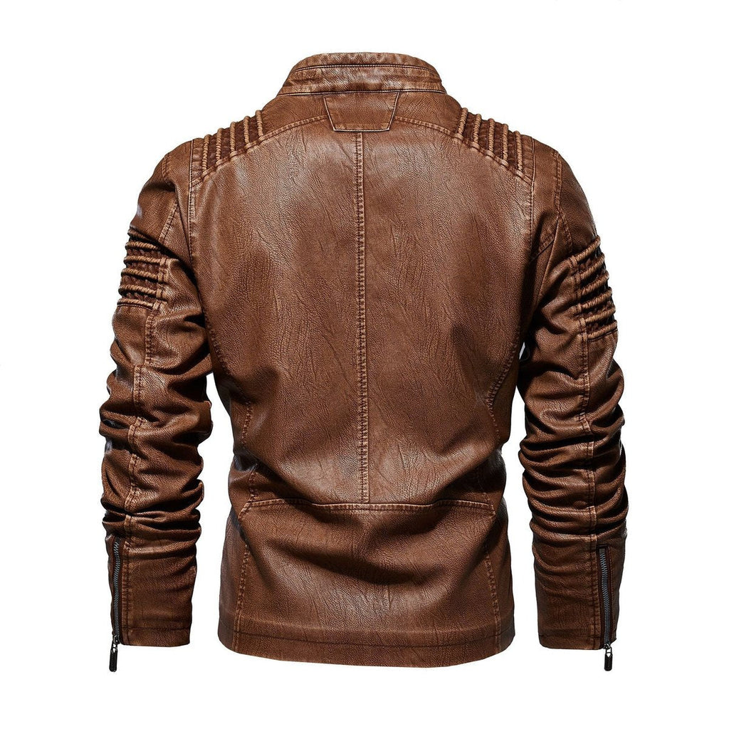 Men's Warm Lined Vegan Leather Biker Jacket