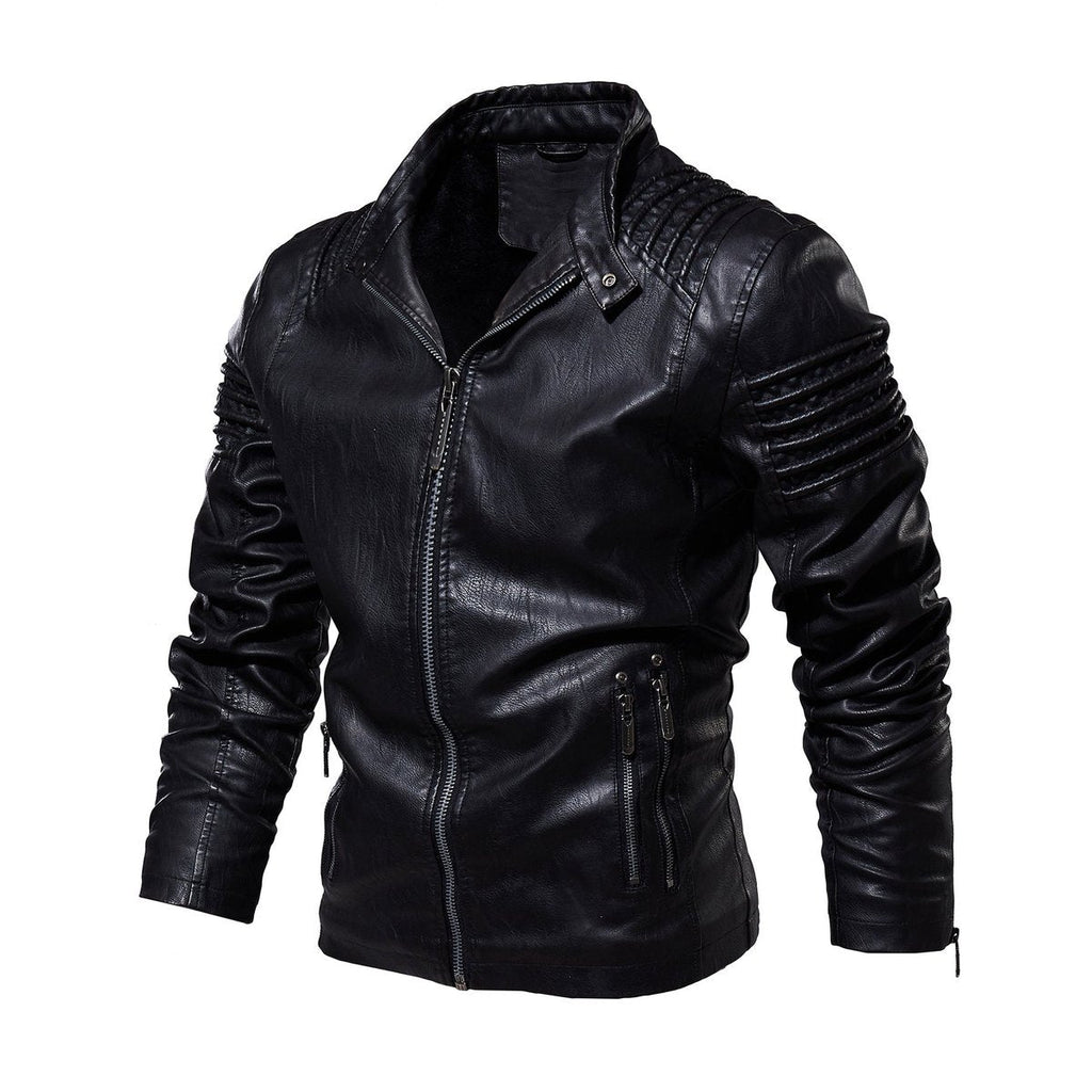 Men's Warm Lined Vegan Leather Biker Jacket