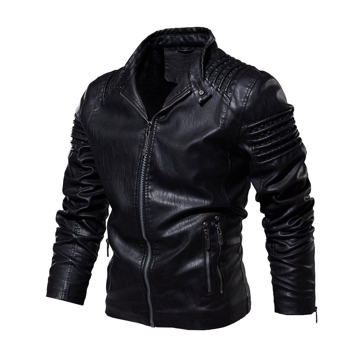 Men's Warm Lined Vegan Leather Biker Jacket