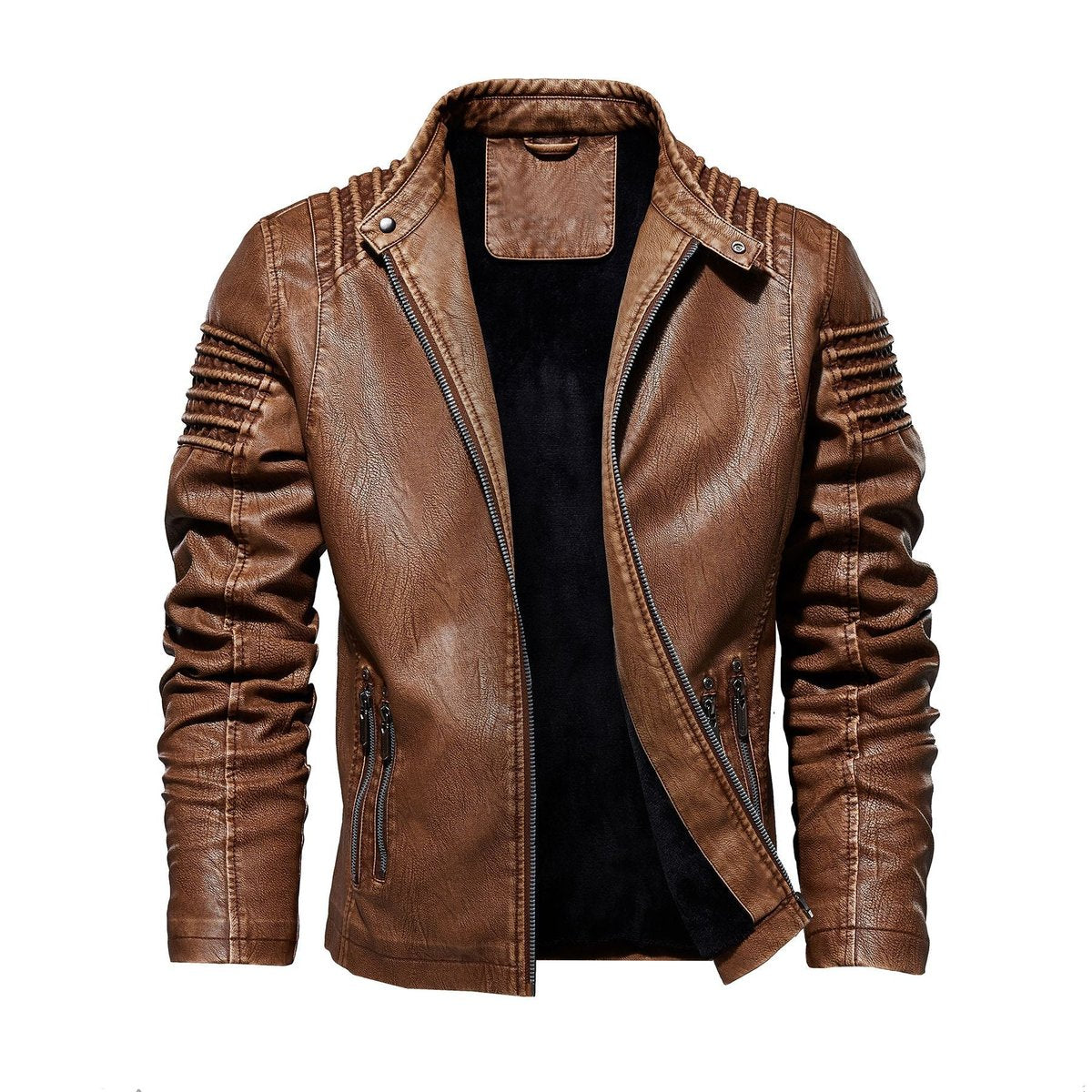 Men's Warm Lined Vegan Leather Biker Jacket