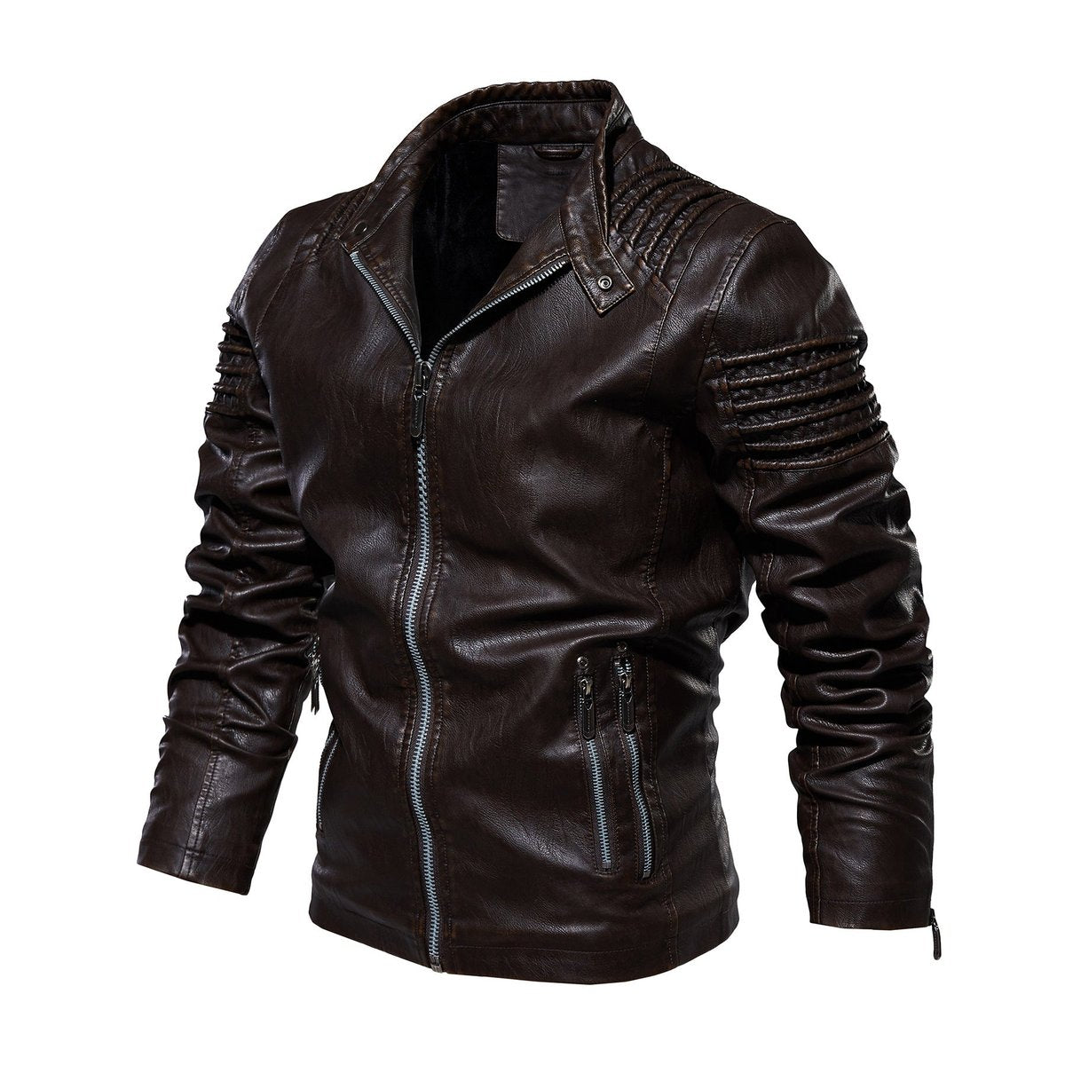 Men's Warm Lined Vegan Leather Biker Jacket