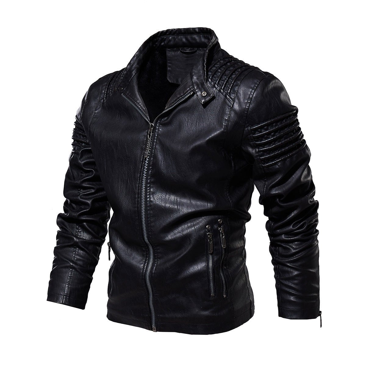 Men's Warm Lined Vegan Leather Biker Jacket