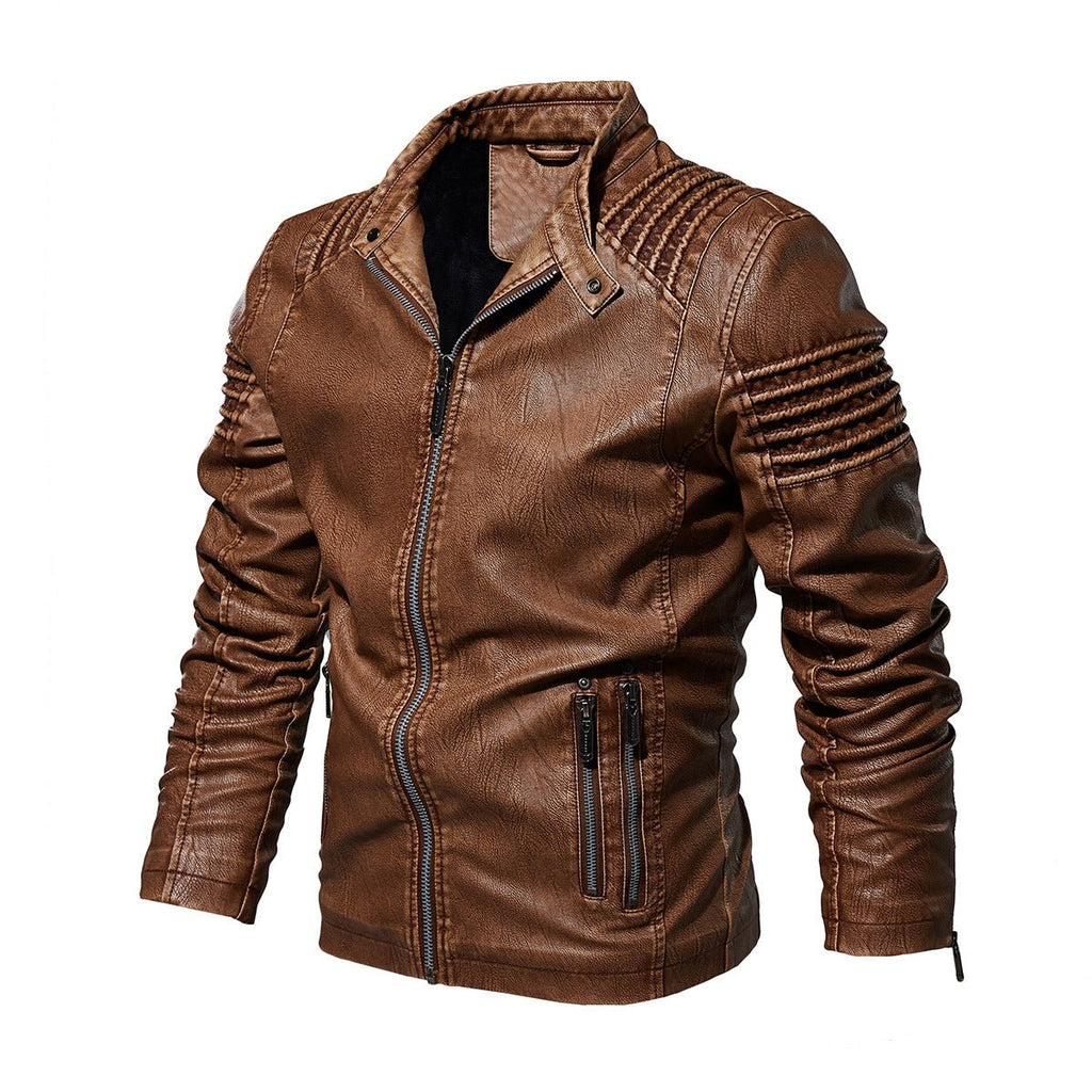 Men's Warm Lined Vegan Leather Biker Jacket