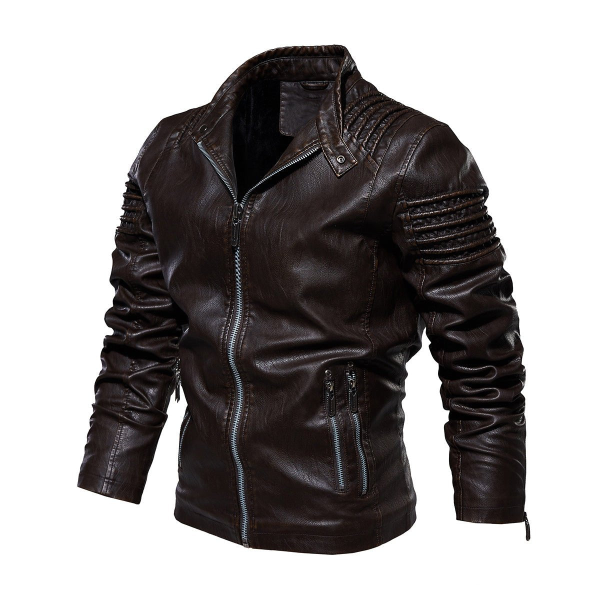 Men's Warm Lined Vegan Leather Biker Jacket