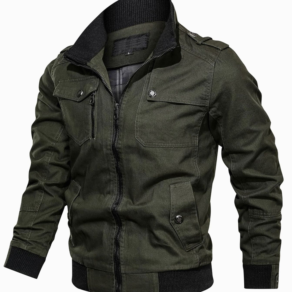 Men's Army-Inspired Ribbed Trim Bomber