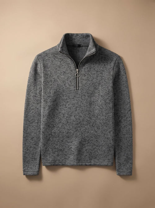 Men's Marled Quarter Zip Stand Neck Knit Sweater Top