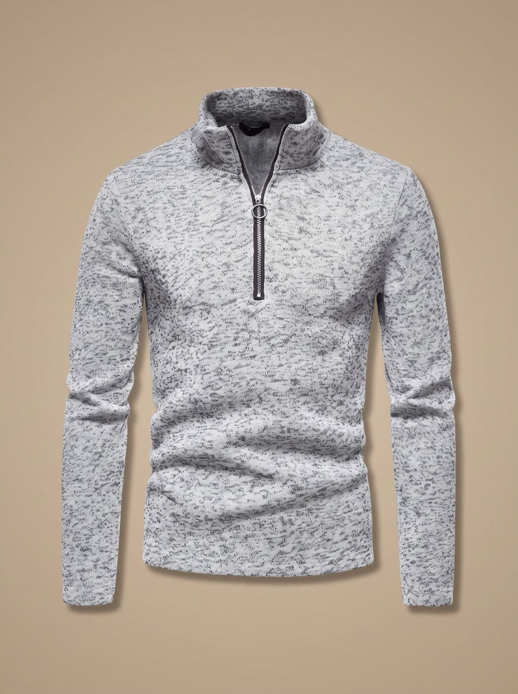 Men's Marled Quarter Zip Stand Neck Knit Sweater Top