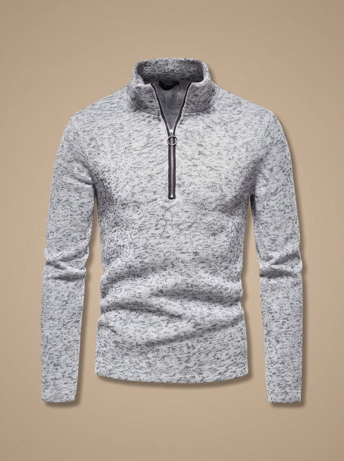 Men's Marled Quarter Zip Stand Neck Knit Sweater Top