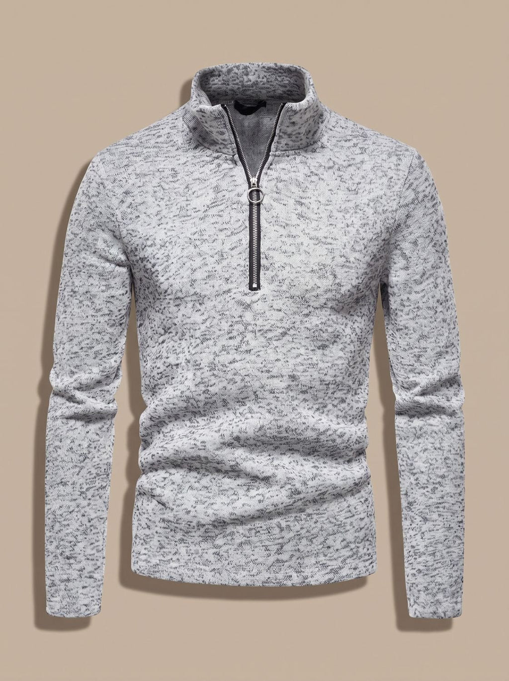 Men's Marled Quarter Zip Stand Neck Knit Sweater Top
