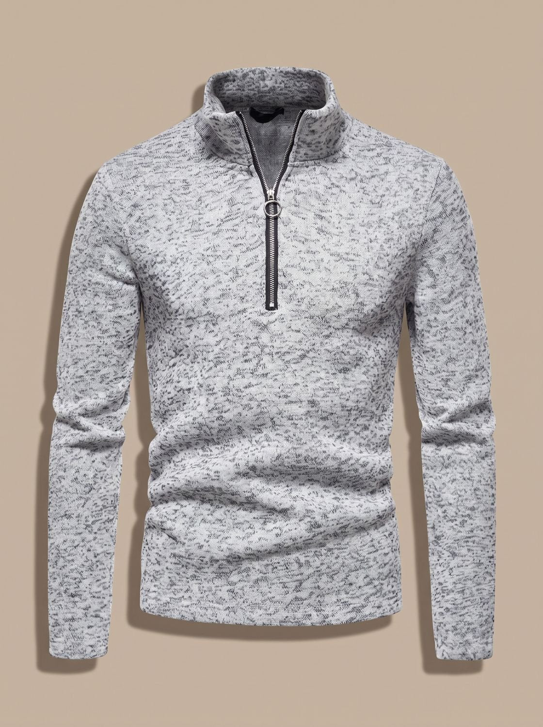Men's Marled Quarter Zip Stand Neck Knit Sweater Top