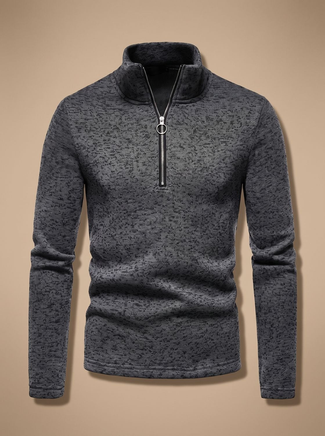Men's Marled Quarter Zip Stand Neck Knit Sweater Top