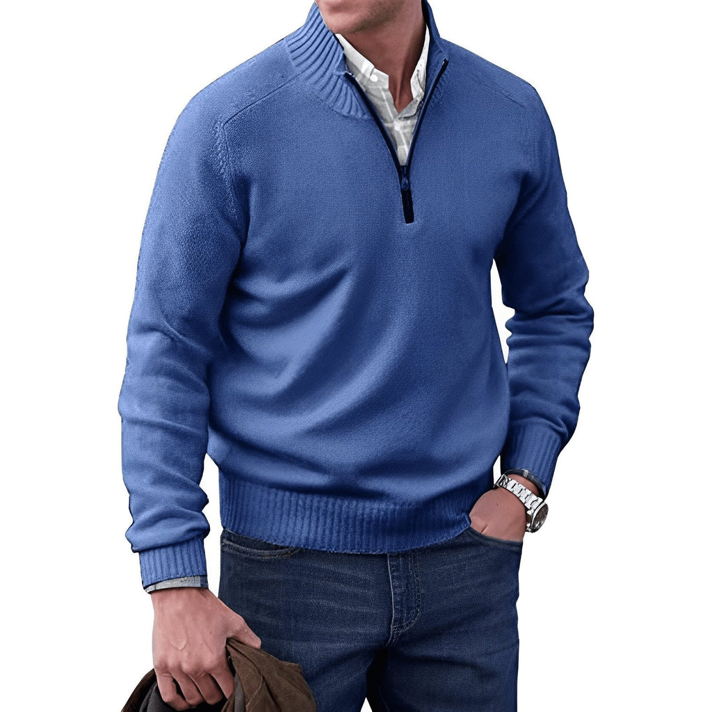 Men's Smart Casual Ribbed Stand Collar Zip Sweater